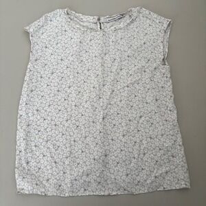Abercrombie Fitch Grey Floral Sleeveless Button Back Top Womens XS Y2K